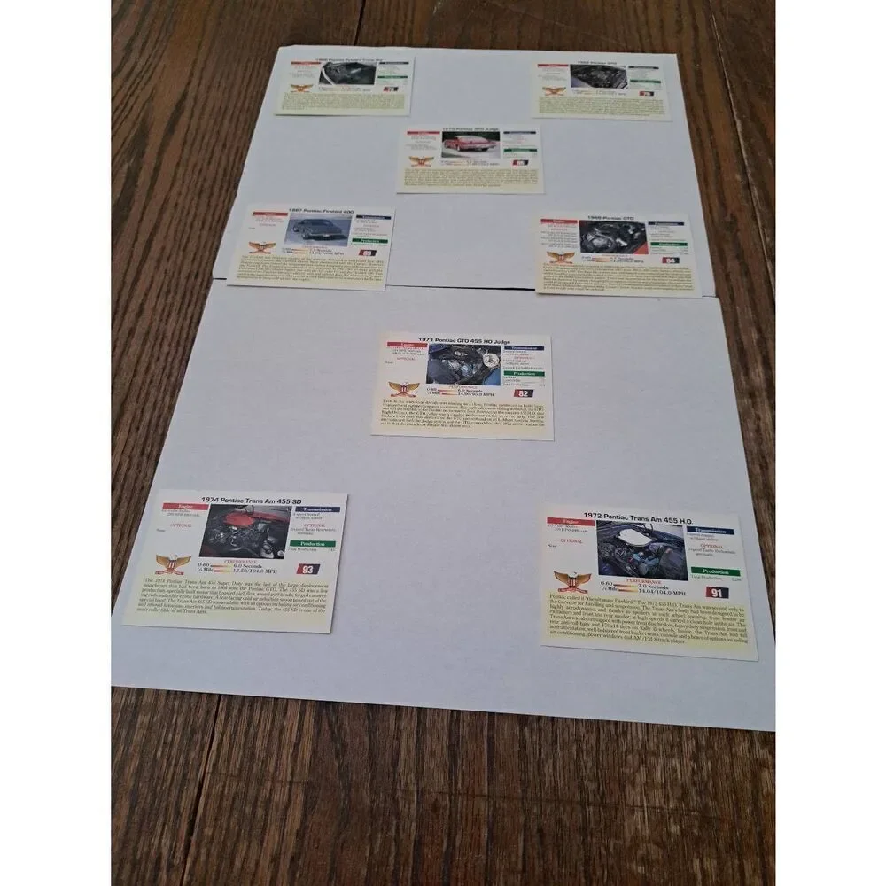 Vintage 1992 Collect A Card Musclecar Trading Cards Lot of 8 Pontiac Car Cards